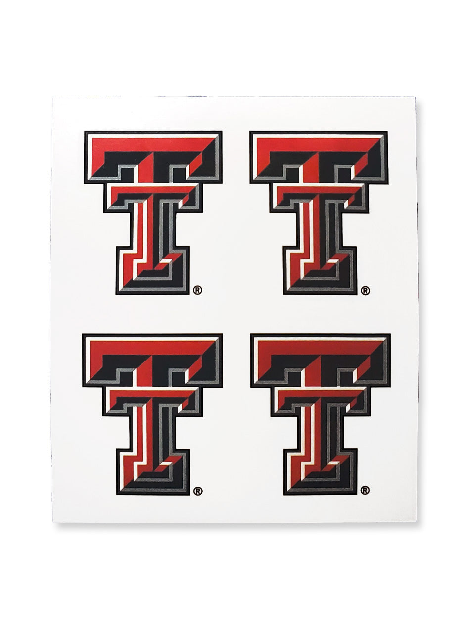 Four Pack of Double T Face Tattoos - Texas Tech