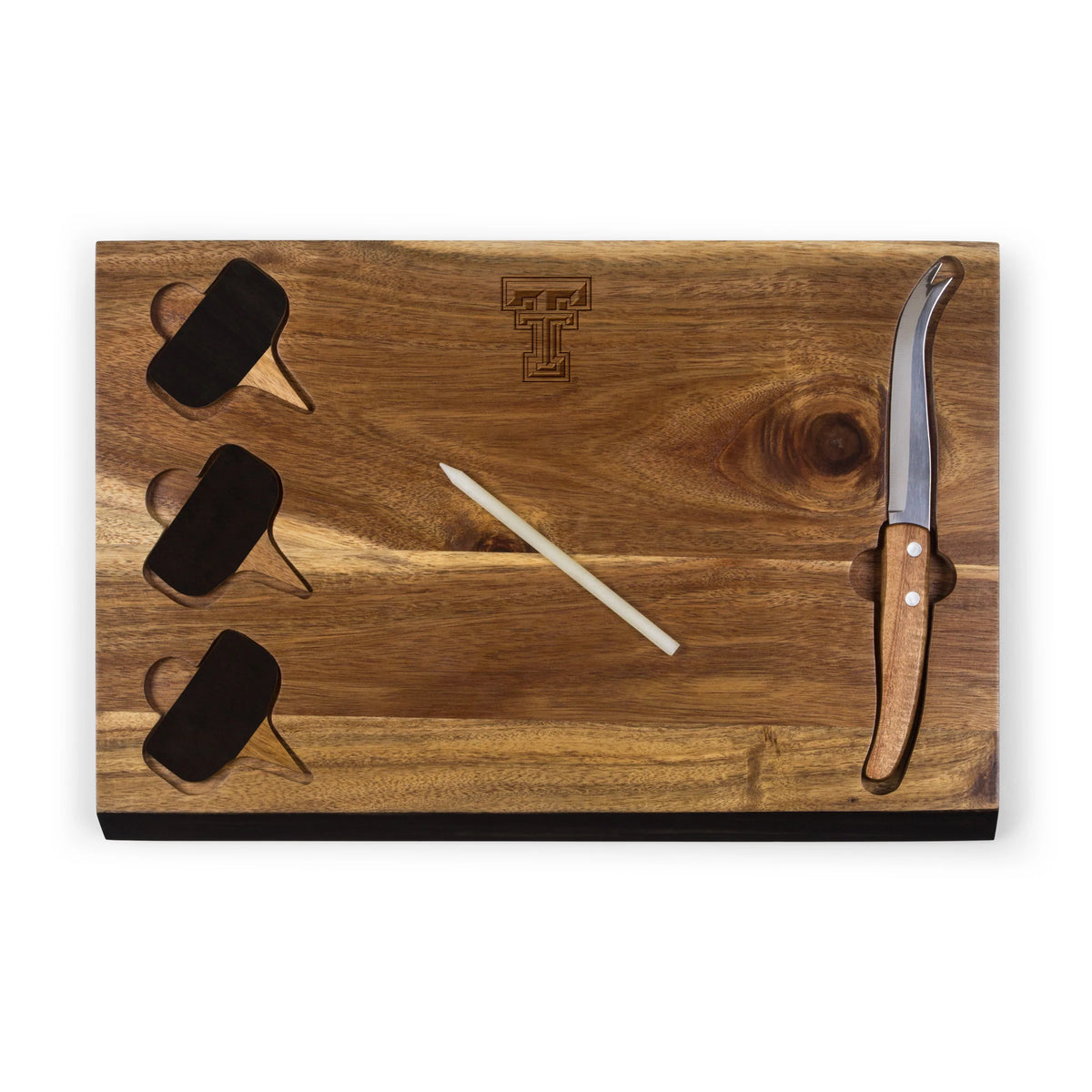 Texas Tech Double T "Delio" Acacia Wood Cheese Board w/ Tool Set
