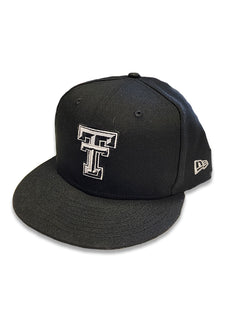 New Era Texas Tech Black & White Double T 5950 Flat Bill Fitted Cap