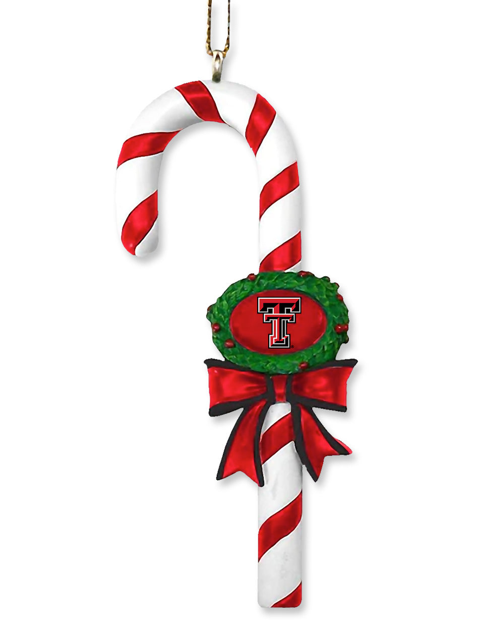 Texas Tech Ceramic Candy Cane w/ Wreath Ornament