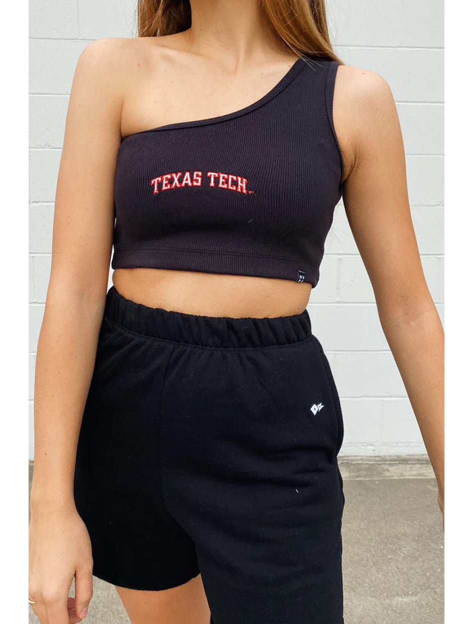 Hype & Vice Texas Tech "Senior" One Shoulder Crop Top