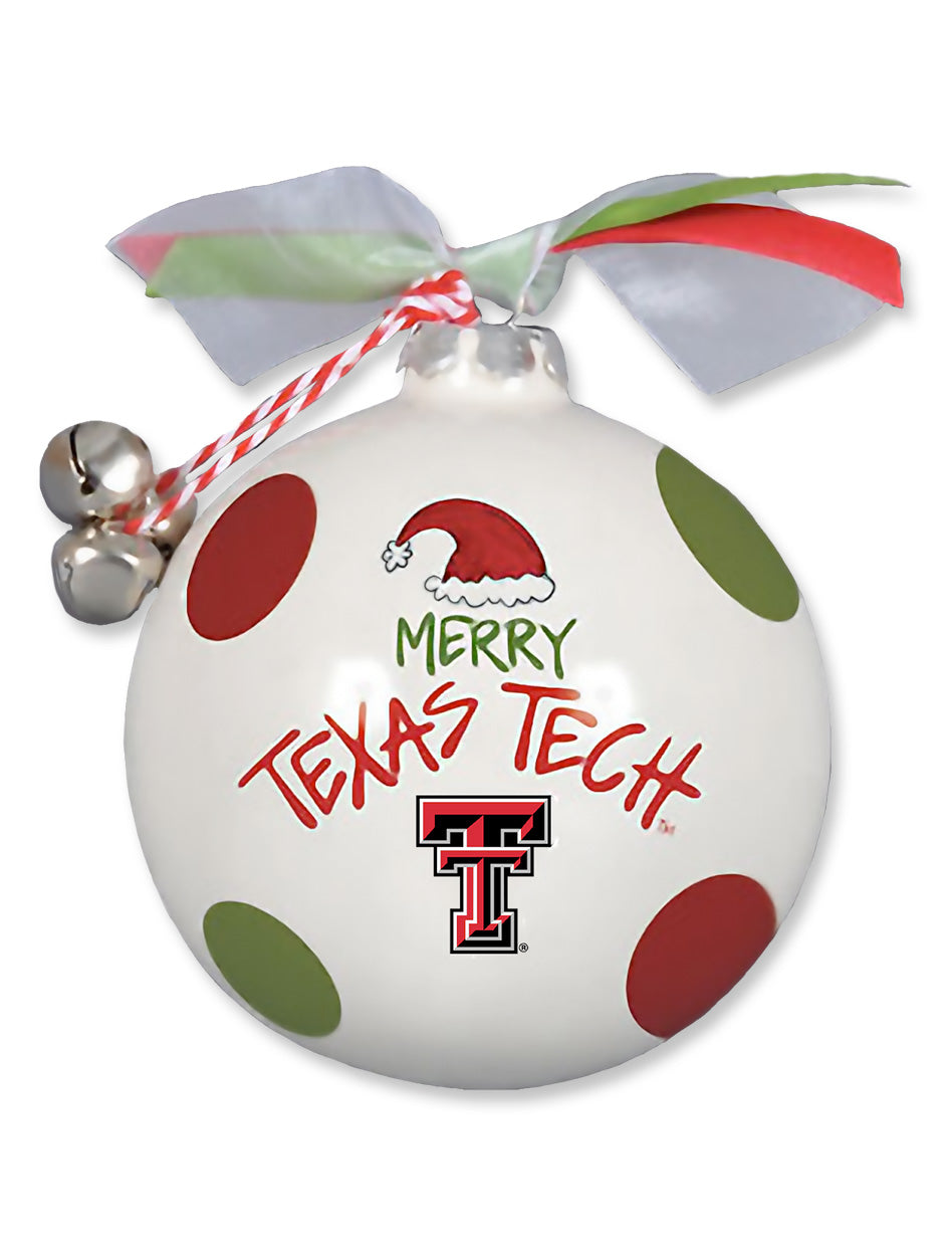 Texas Tech "Santa Hat" Polka Dot Ceramic Christmas Ornament