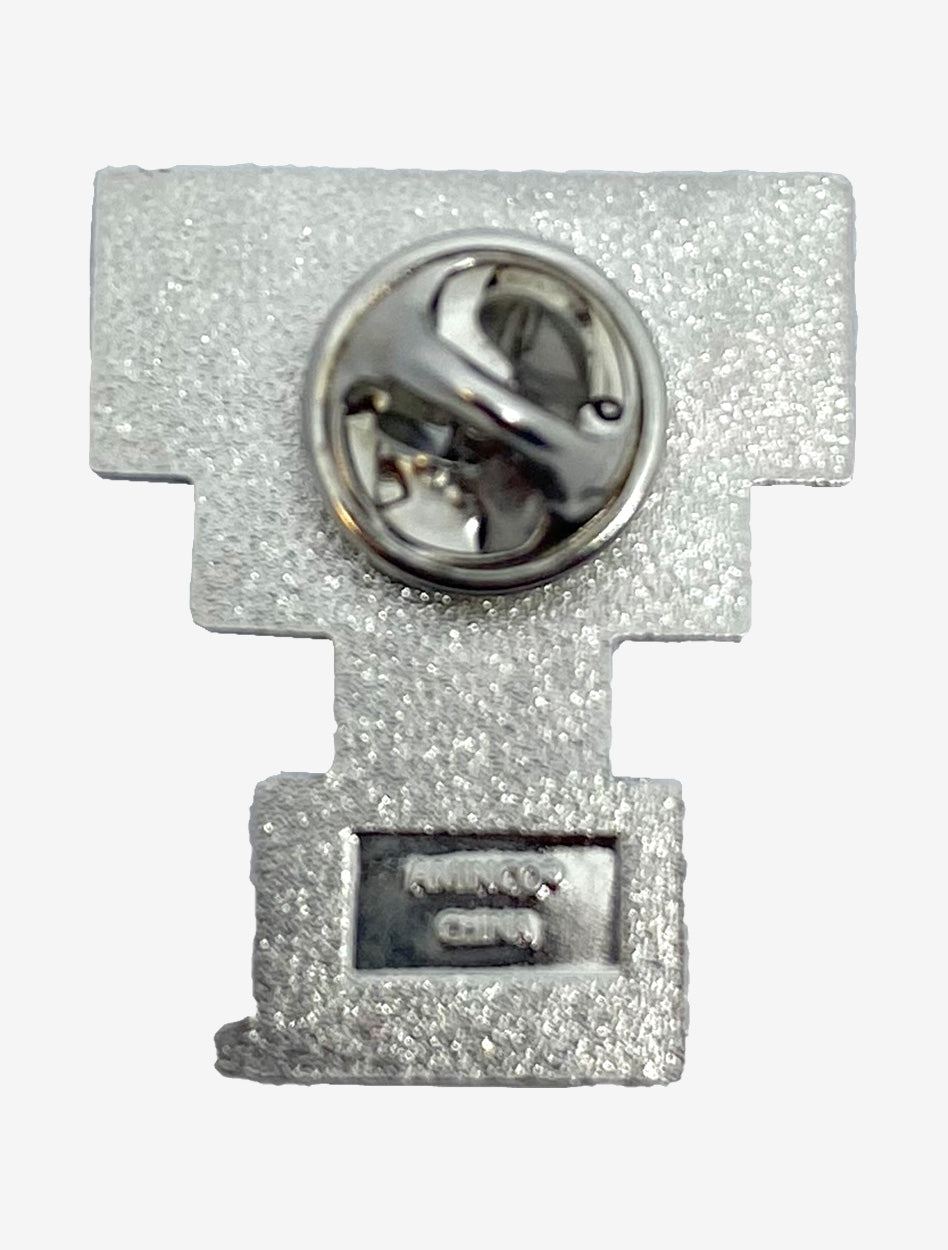 Back of the Texas Tech lapel pin showing the post and butterfly clutch backing