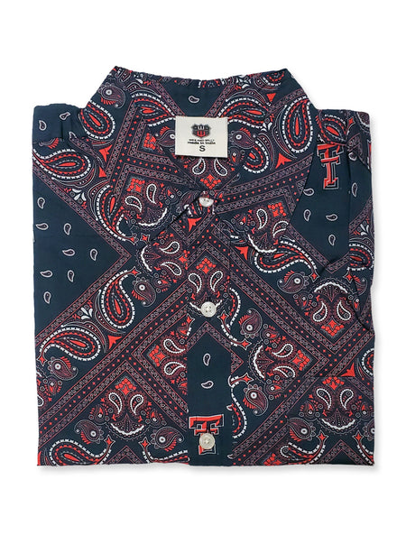 Wes & Willy Texas Tech Double T Paisley Button Down Short Sleeve Shirt