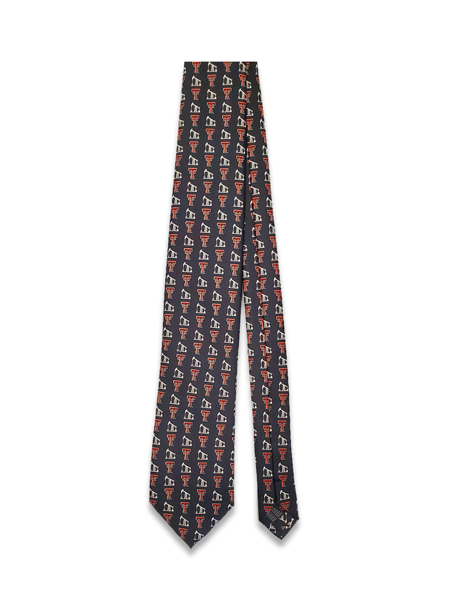 Texas Tech Dark Horse "Pump Jack" Black Printed Silk Tie