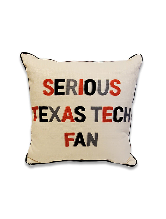 Serious Texas Tech Fan 17" Square Pillow w/ Black Piping