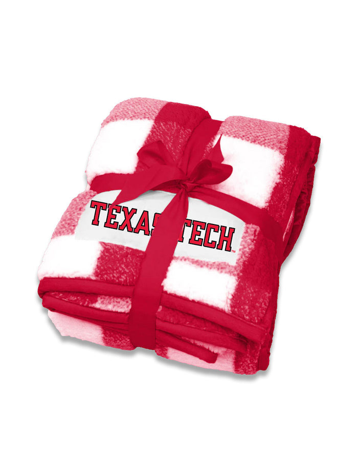 Logo Brands Texas Tech "Frosty Fleece" Buffalo Checkered Sherpa Blanket