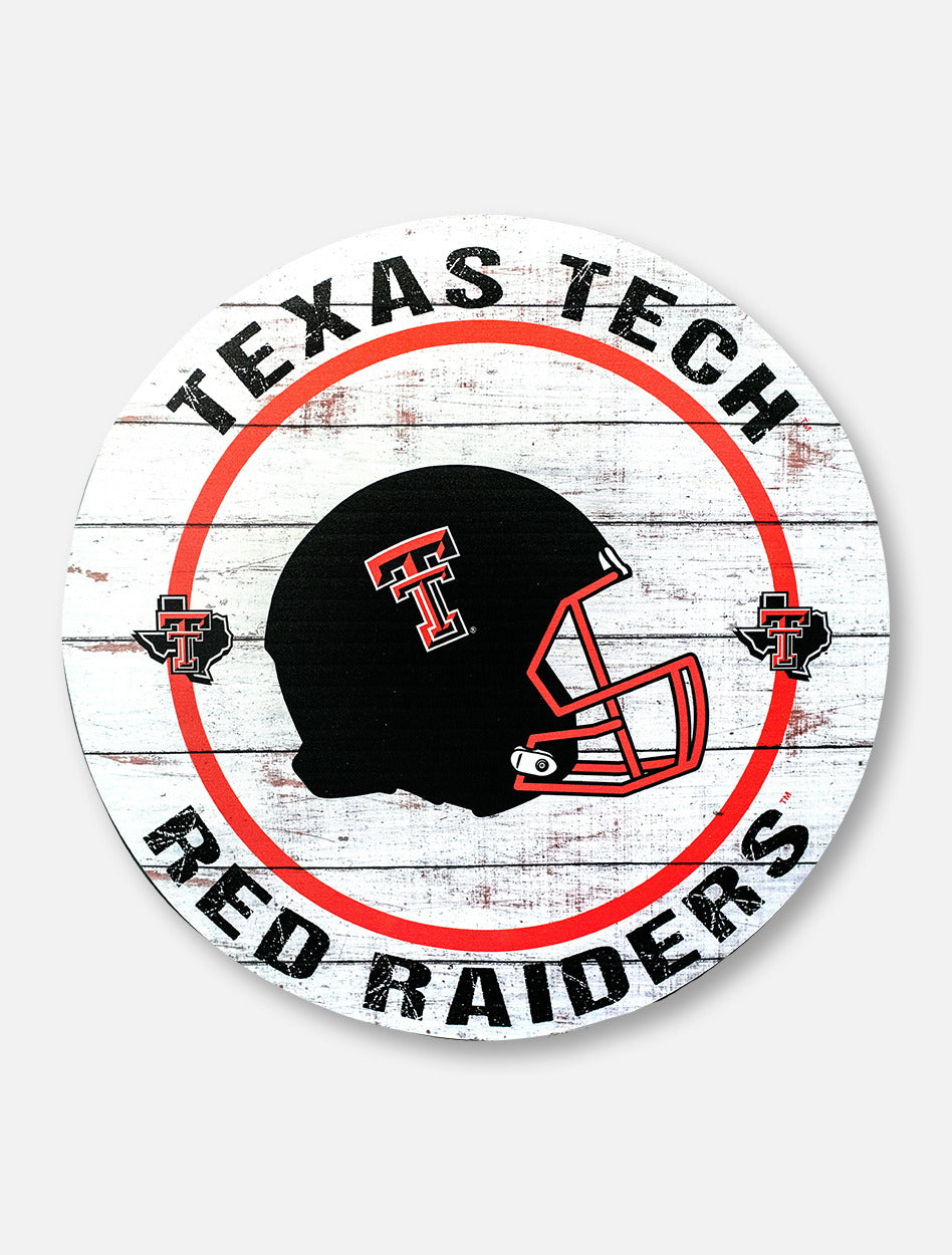 Texas Tech Red Raiders with Helmet on Weathered Circle Wood Sign