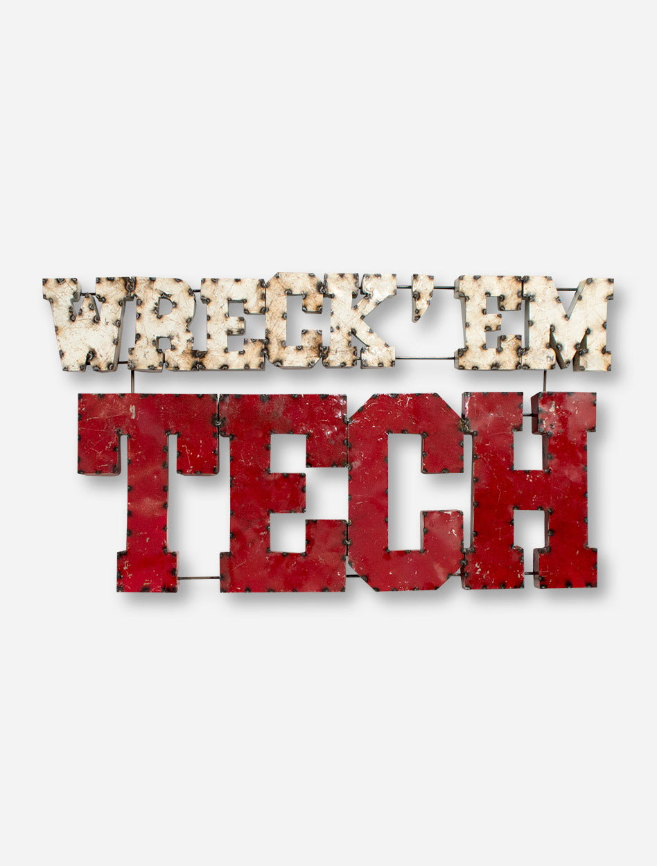 Wreck 'Em Tech Stacked Rustic Metal Sign – Red Raider Outfitter
