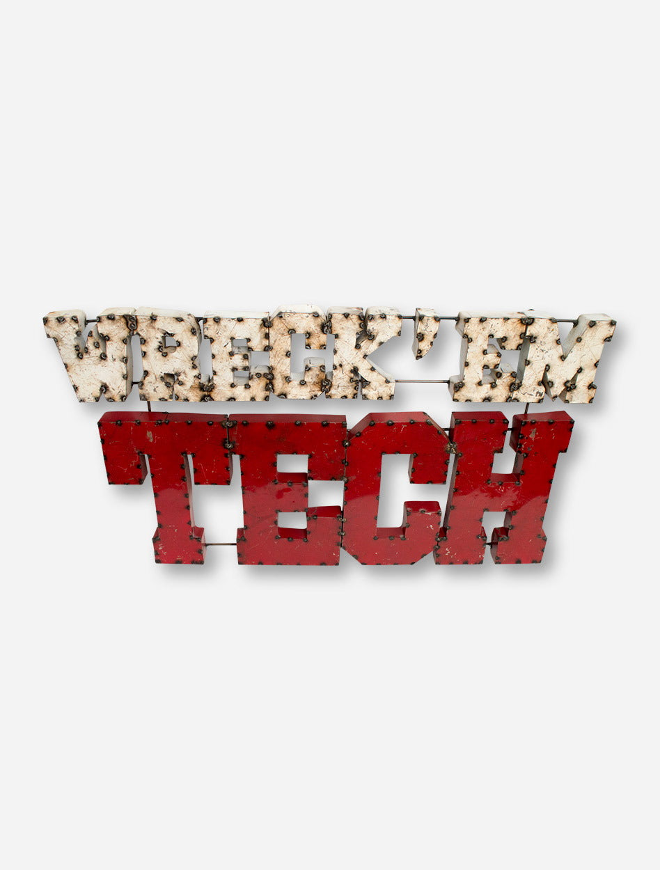 Wreck 'Em Tech Stacked Rustic Metal Sign – Red Raider Outfitter