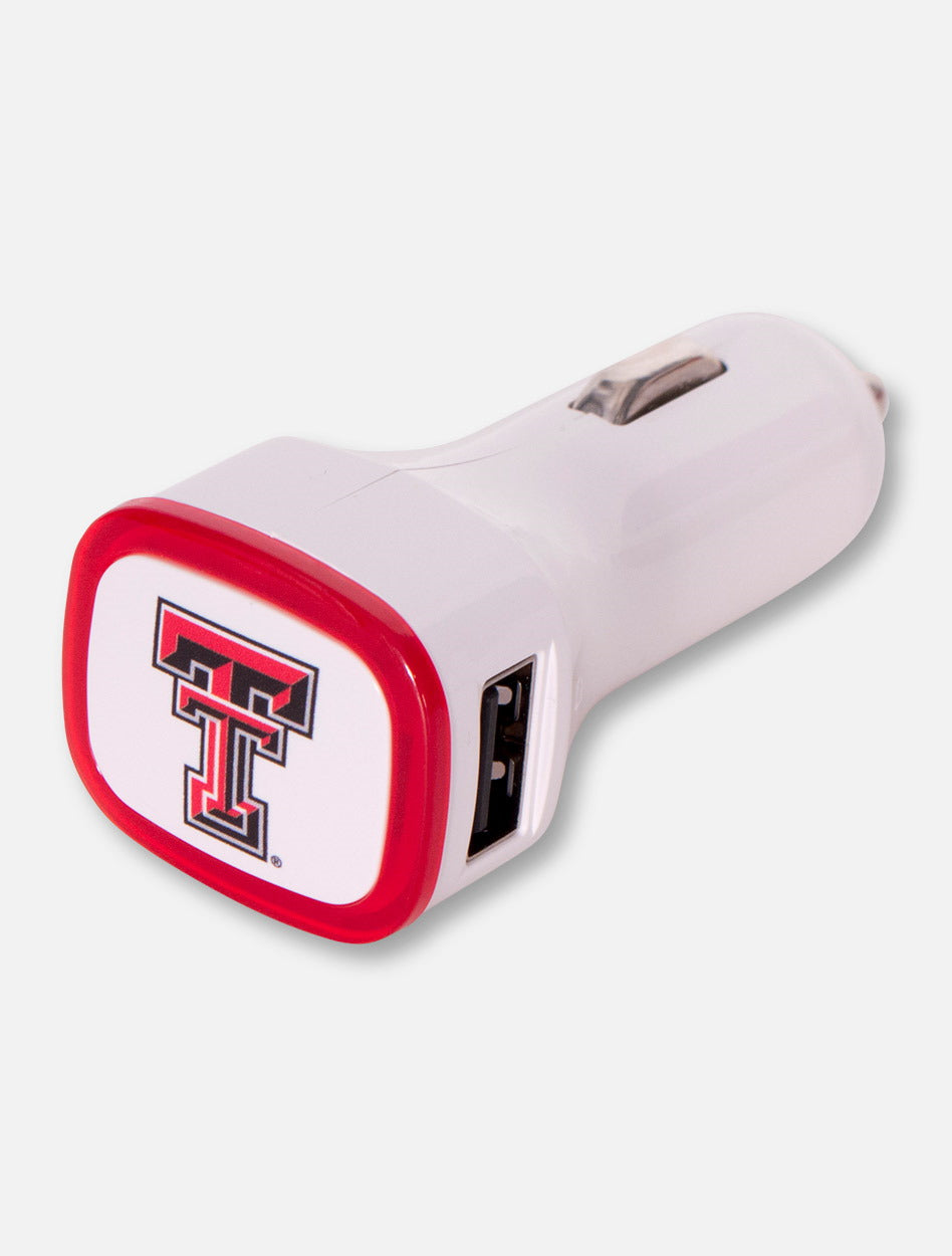 Texas Tech Double T on White Car Charger