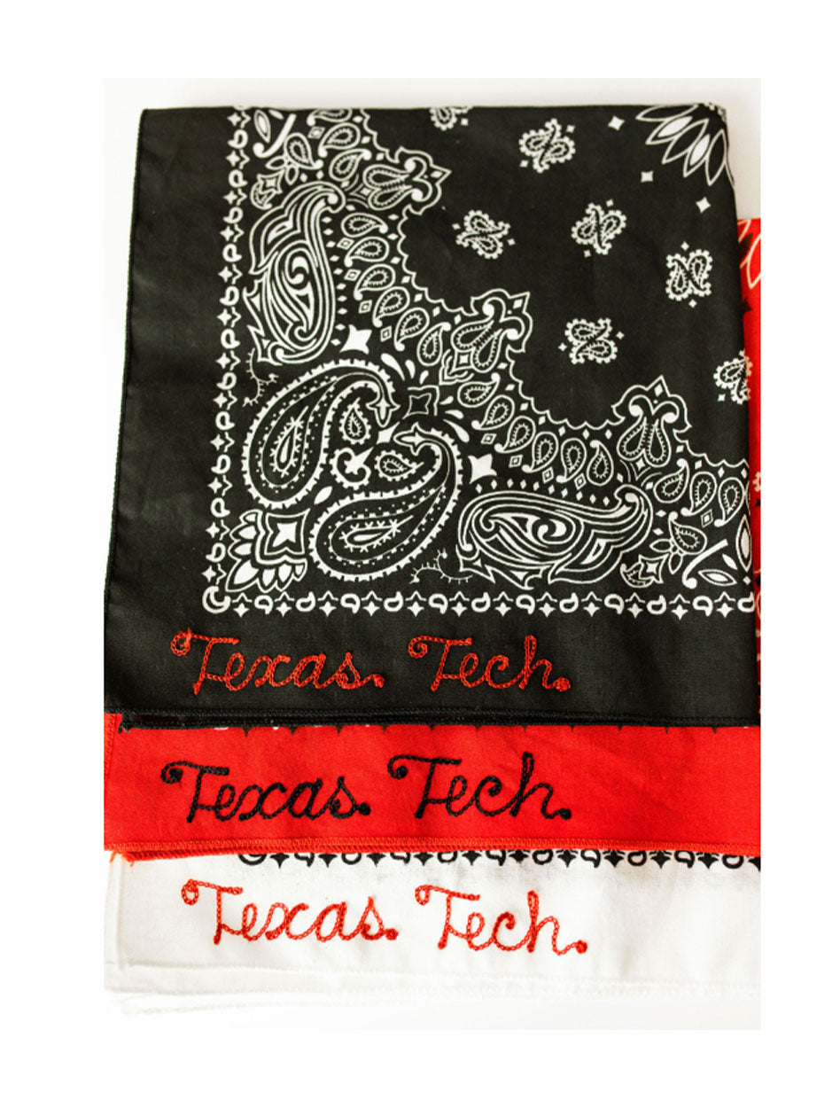 Texas Tech "Chain Stitch Script" White Bandana