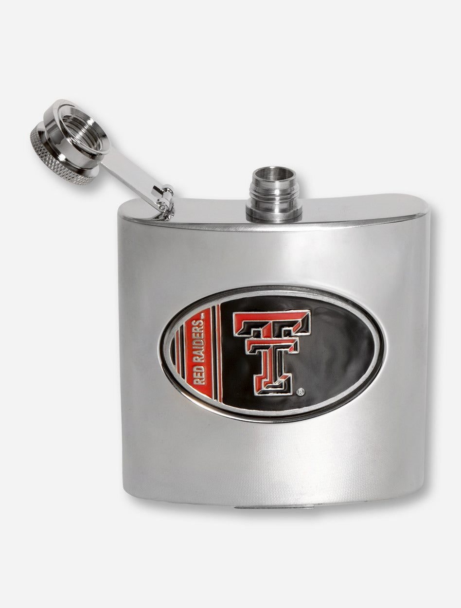 Texas Tech Enamel Double T Emblem on Stainless Steel Flask