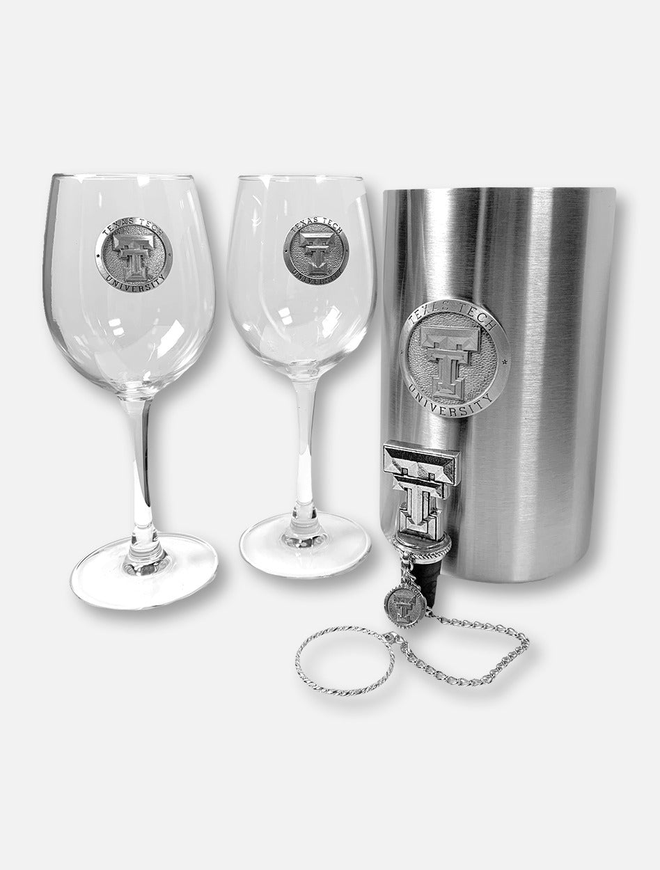 Heritage Pewter Texas Tech Emblem Wine Kit and Glasses in Wooden Gift Box
