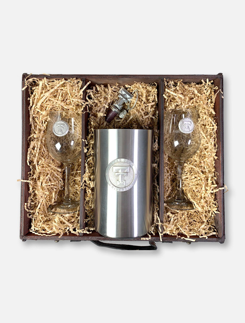 Heritage Pewter Texas Tech Emblem Wine Kit and Glasses in Wooden Gift Box