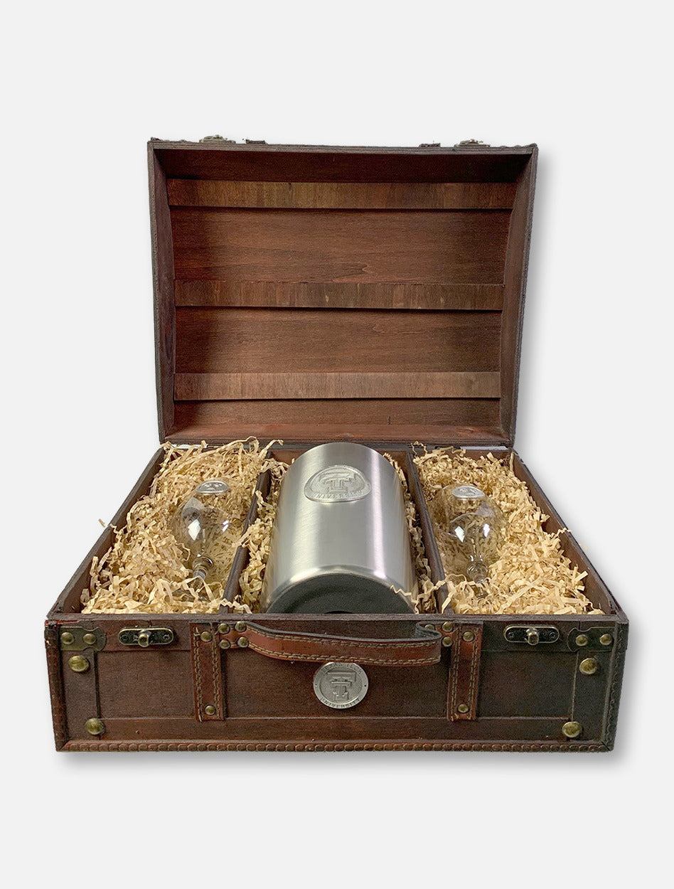 Heritage Pewter Texas Tech Emblem Wine Kit and Glasses in Wooden Gift Box