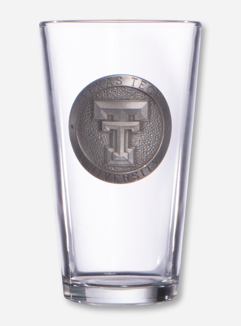 Texas Tech Double T Silver Emblem on Pint Glass