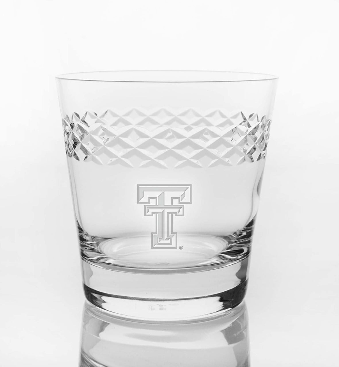Texas Tech Red Raiders Etched Double T "Diamond" Double Old Fashion Glassware