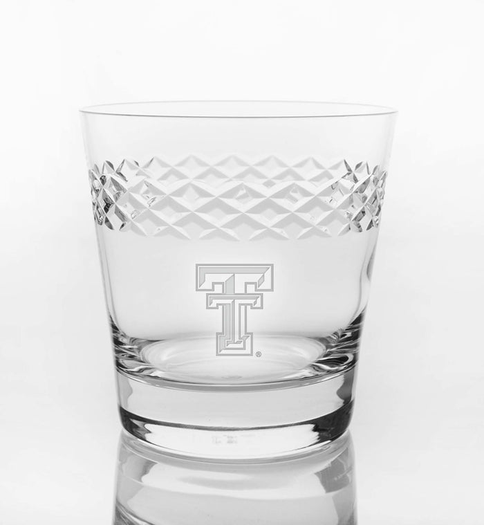 Texas Tech Red Raiders Etched Double T "Diamond" Double Old Fashion Glassware