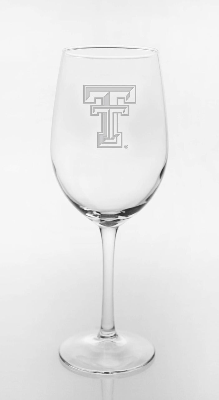 Texas Tech Red Raiders Double T Etched on White Wine Glass