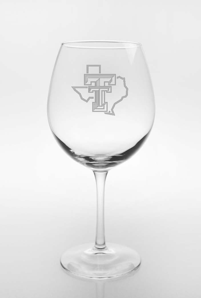 Texas Tech Red Raiders Pride Logo Etched on Ballon Wine Glass
