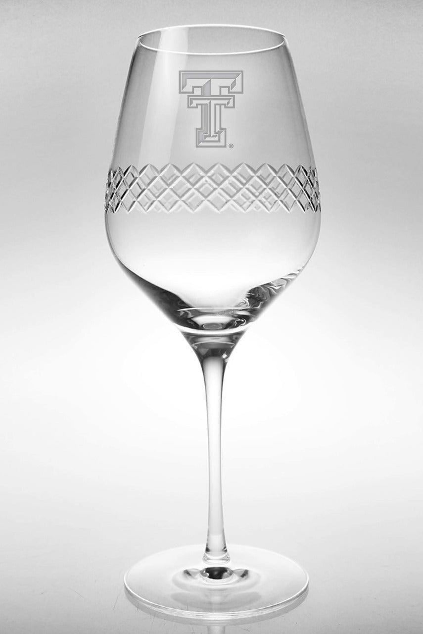 Texas Tech Red Raiders Etched Double T "Diamond" Bordeax Wine Glass