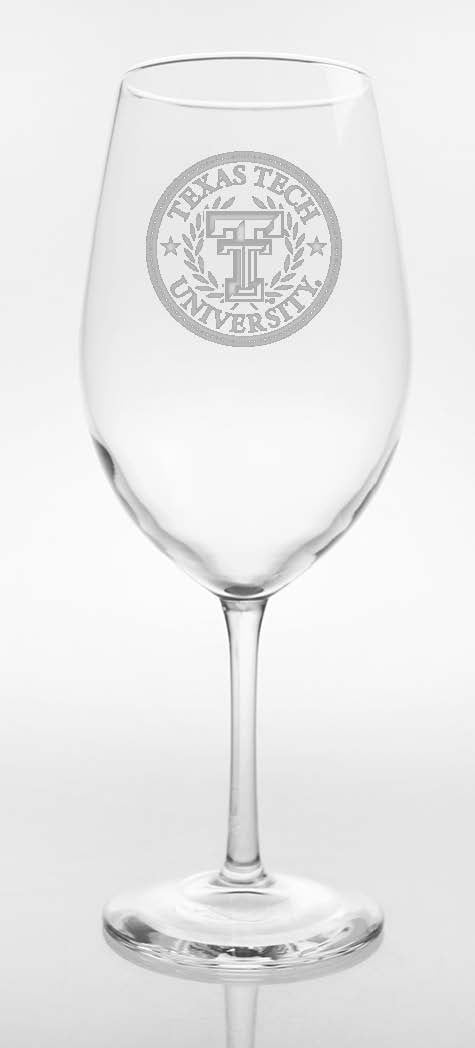 Texas Tech Red Raiders Etched Seal with Wreath Wine Glass