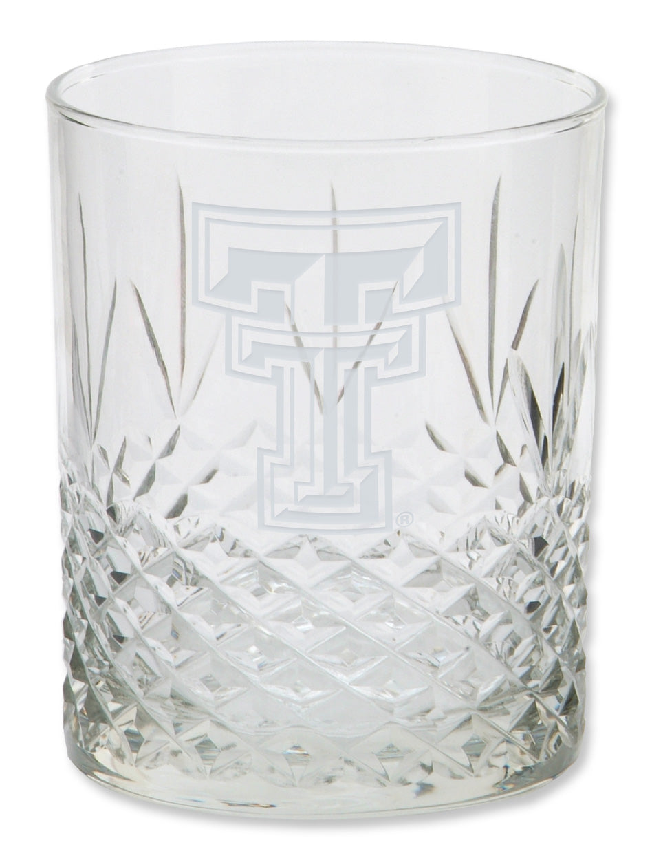 Texas Tech Double T 14 oz Diamond Cut Double Old Fashion Glass