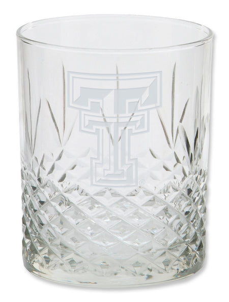 Texas Tech Double T 14 oz Diamond Cut Double Old Fashion Glass