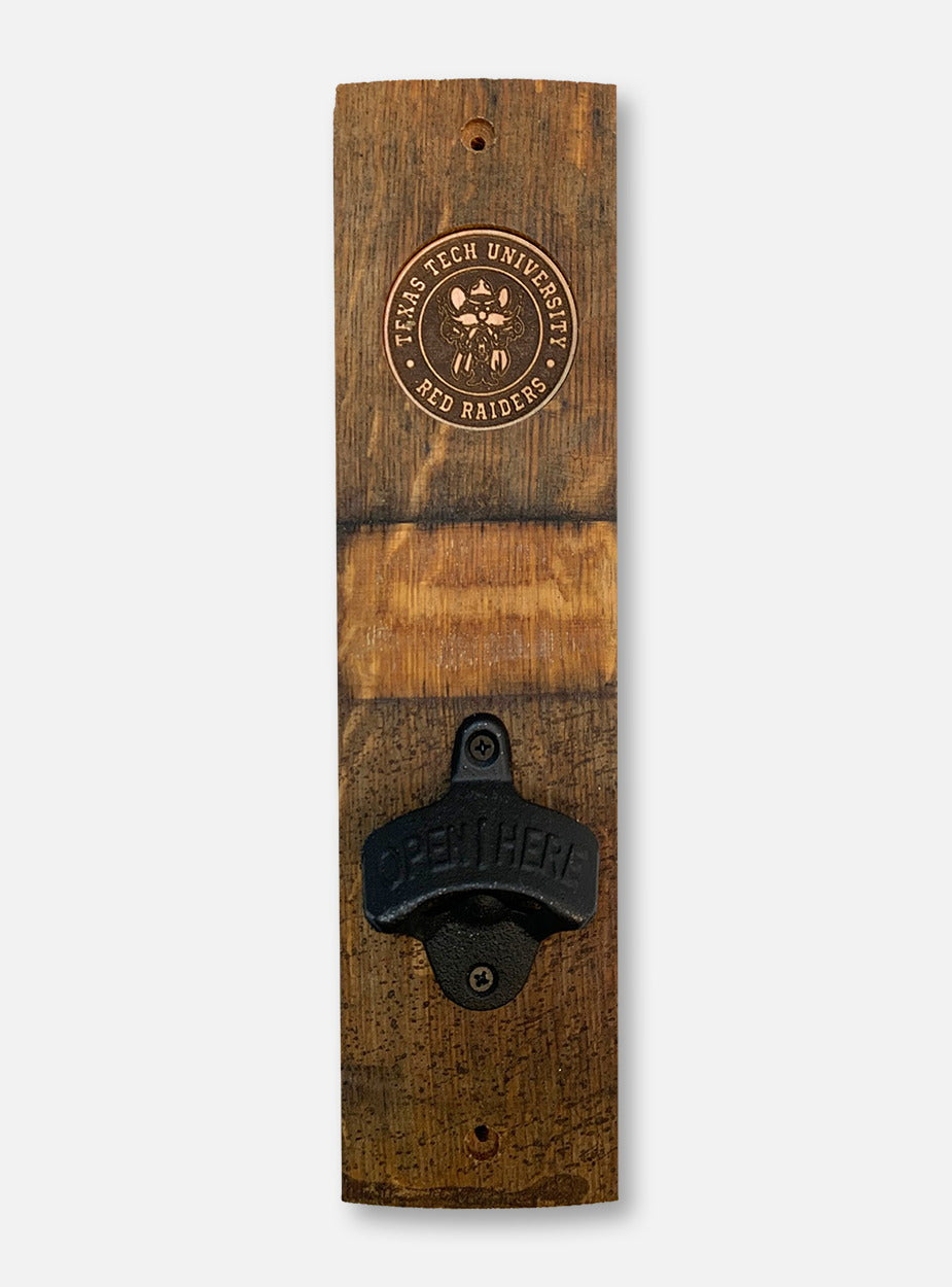 Texas Tech Red Raiders Raider Red Barrel Stave Wooden Wall Mount Bottle Opener