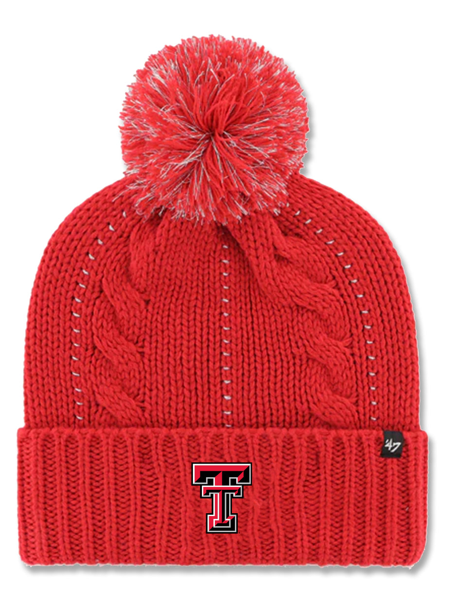 47 Brand Texas Tech Double T "Bauble" Cuffed Beanie with Pom