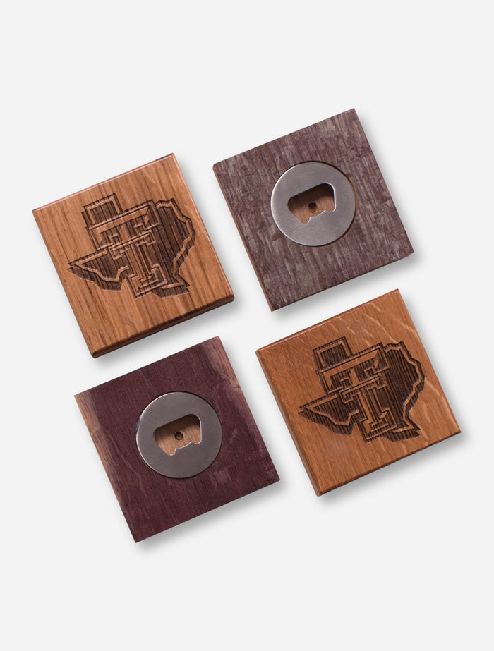 Texas Tech Red Raiders Wood Bottle Opener Coaster Set