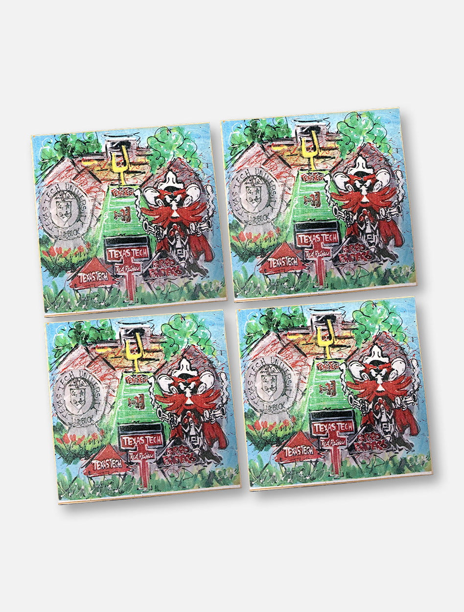 Texas Tech Red Raiders Football Field Collage Wood Coaster Set