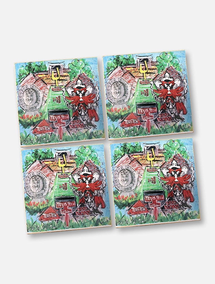 Texas Tech Red Raiders Football Field Collage Wood Coaster Set