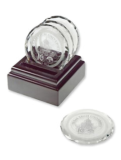 Texas Tech "100th Anniversary" Set of 4 Crystal Coasters in a Wood Base