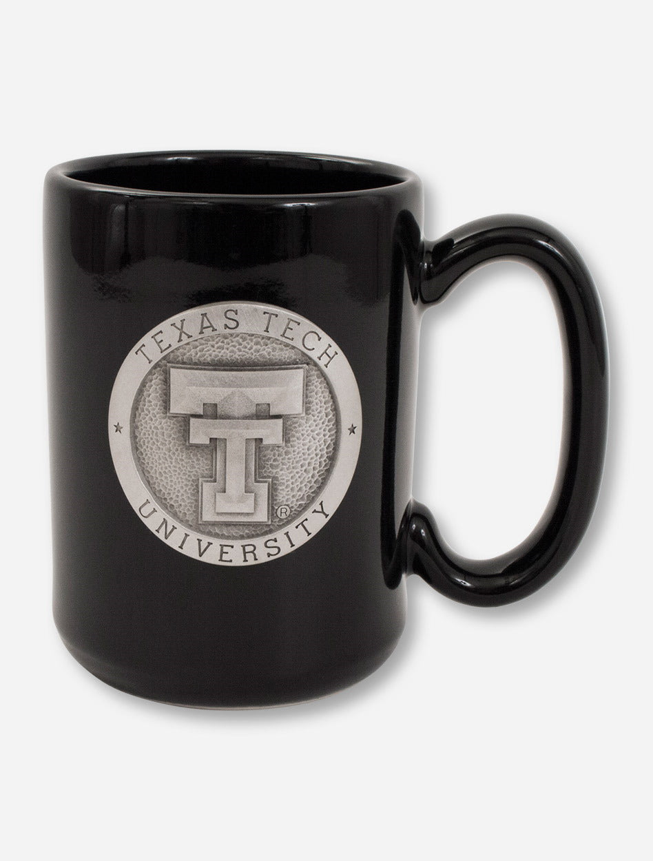 Texas Tech Heritage Pewter Double T Emblem on Black Coffee Mug