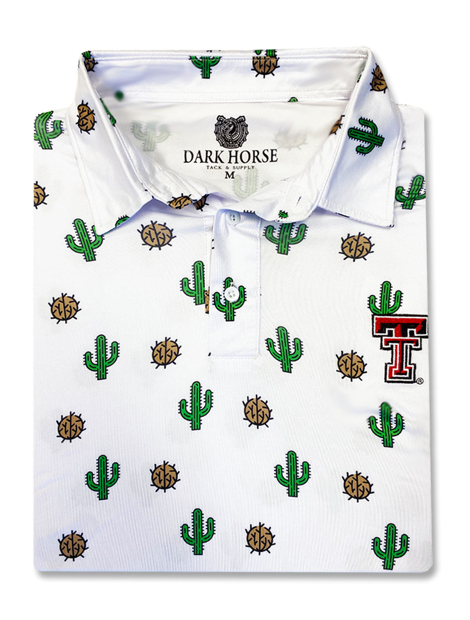 Texas Tech Dark Horse "Cactus & Tumbleweeds" White Men's Polo