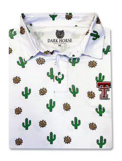 Texas Tech Dark Horse "Cactus & Tumbleweeds" White Men's Polo