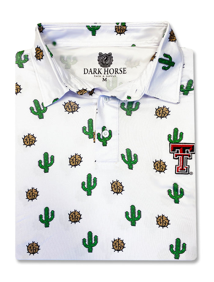 Texas Tech Dark Horse "Cactus & Tumbleweeds" White Men's Polo