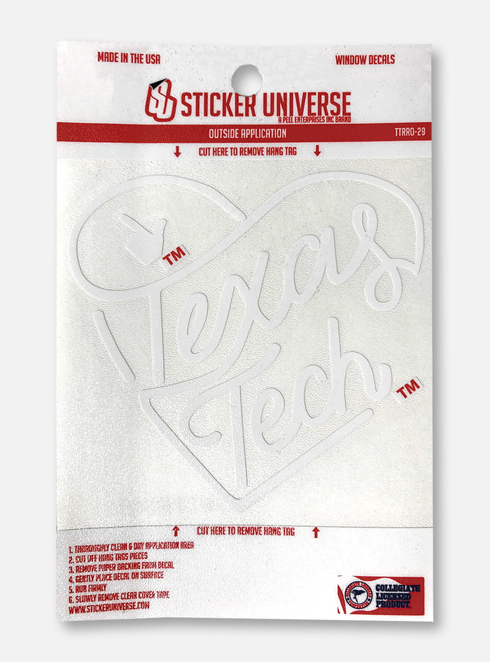 Texas Tech Red Raiders Script Inside of Heart With Guns Up Window Decal