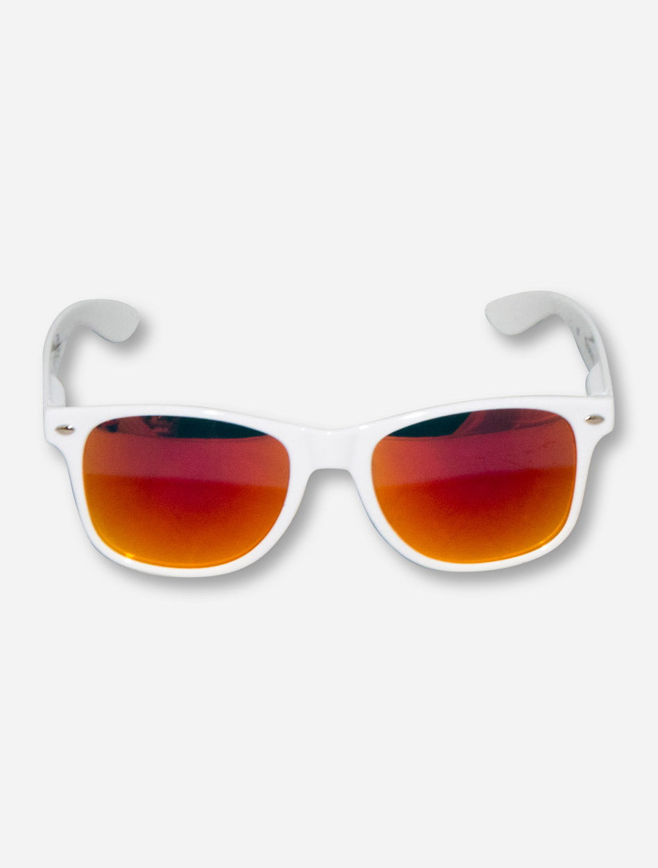 Texas Tech Double T on White Sunglasses with Mirrored Lenses