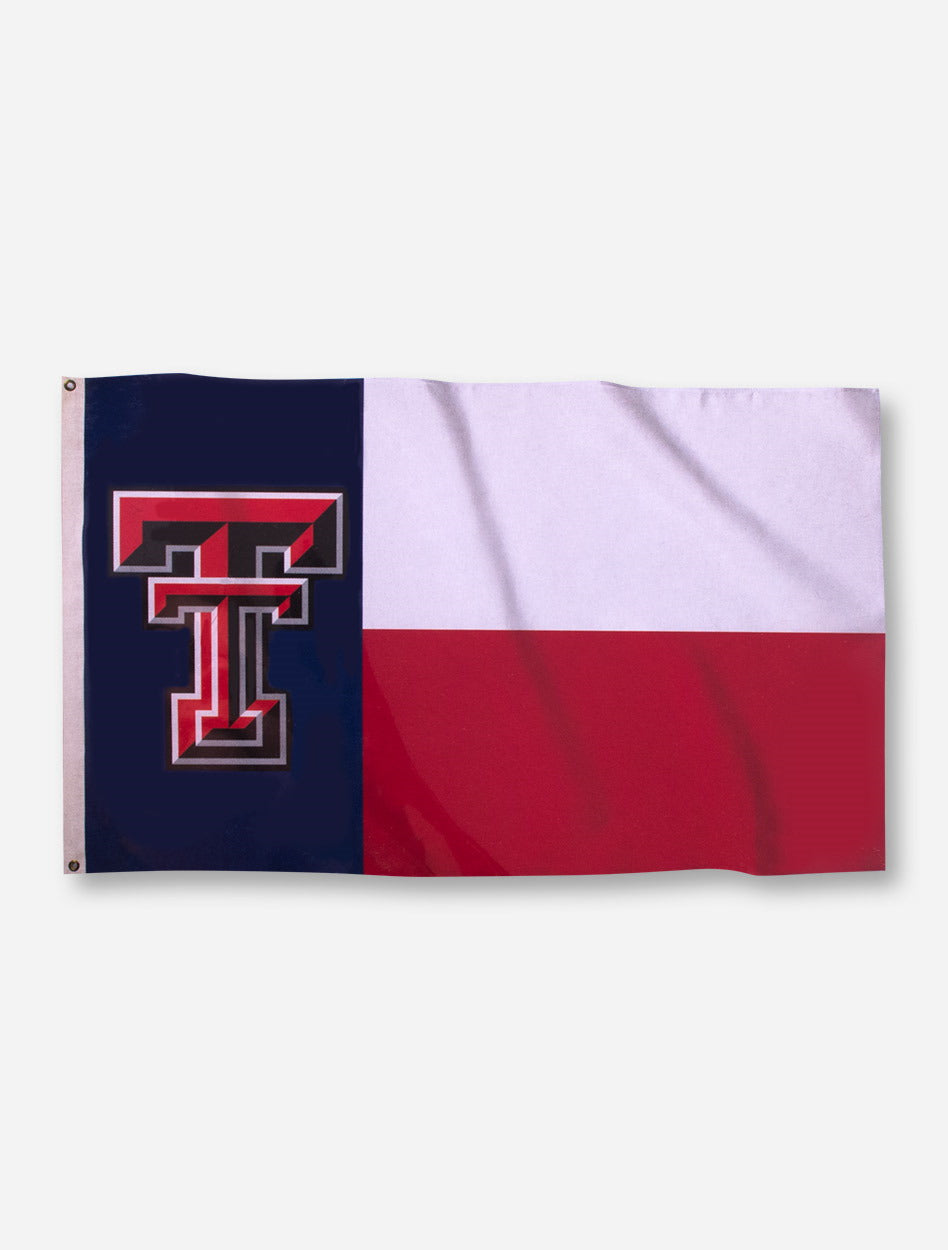 Texas Tech Double T on Red, White and Blue Texas State Flag