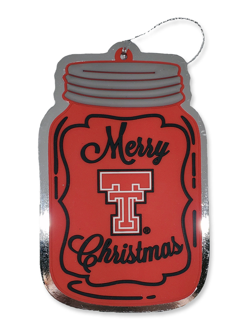 Texas Tech Vault Double T on Mason Jar Flat Metal Christmas Ornament