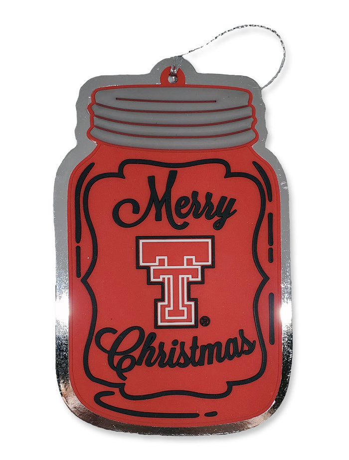 Texas Tech Vault Double T on Mason Jar Flat Metal Christmas Ornament