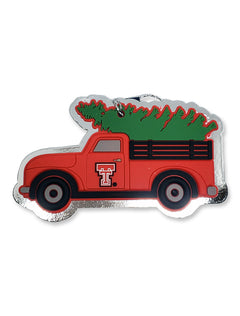Texas Tech Throwback Double T Truck With Tree Flat Christmas Ornament