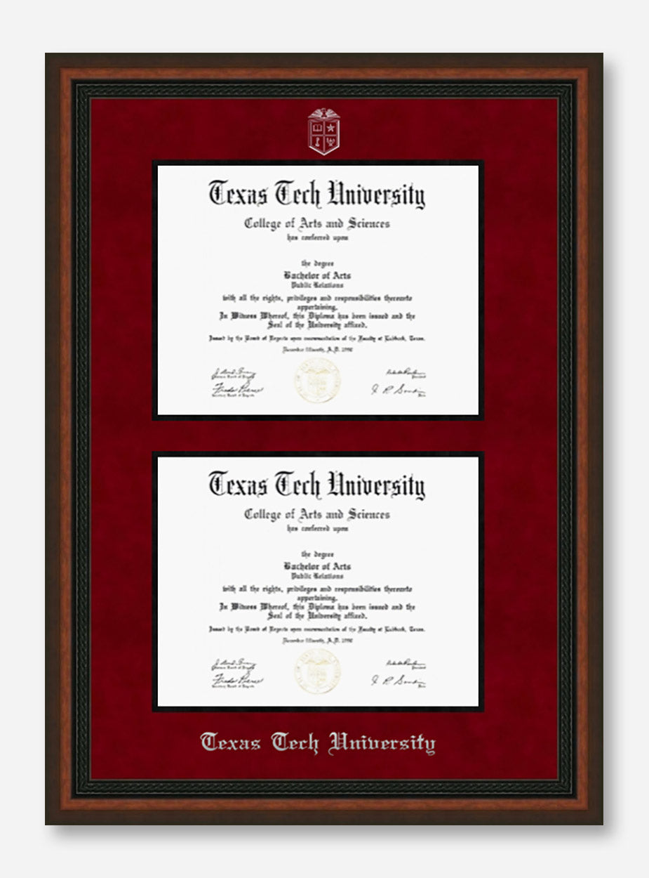 Texas Tech Mahogany Rope Red Suede Double Mat Diploma Frame T17