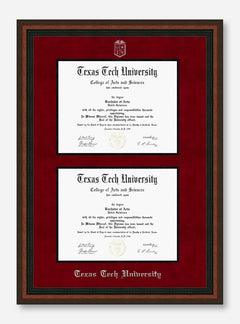 Texas Tech Mahogany Rope Red Suede Double Mat Diploma Frame T17