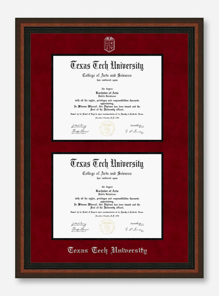 Texas Tech Mahogany Rope Red Suede Double Mat Diploma Frame T17