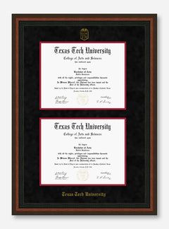 Texas Tech Mahogany Rope Black Suede Double Mat Diploma Frame T18