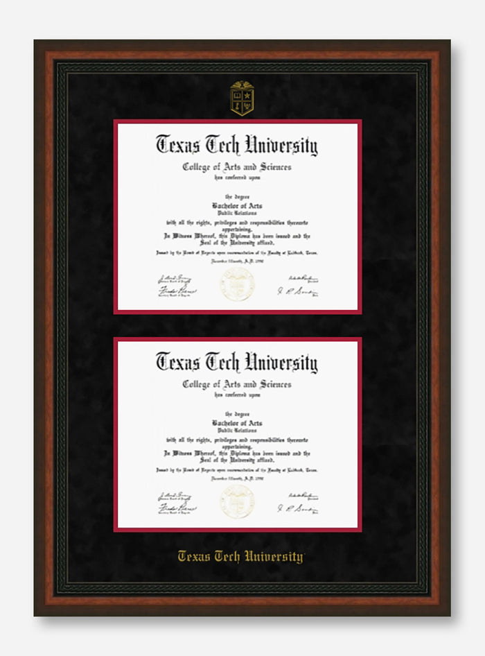 Texas Tech Mahogany Rope Black Suede Double Mat Diploma Frame T18
